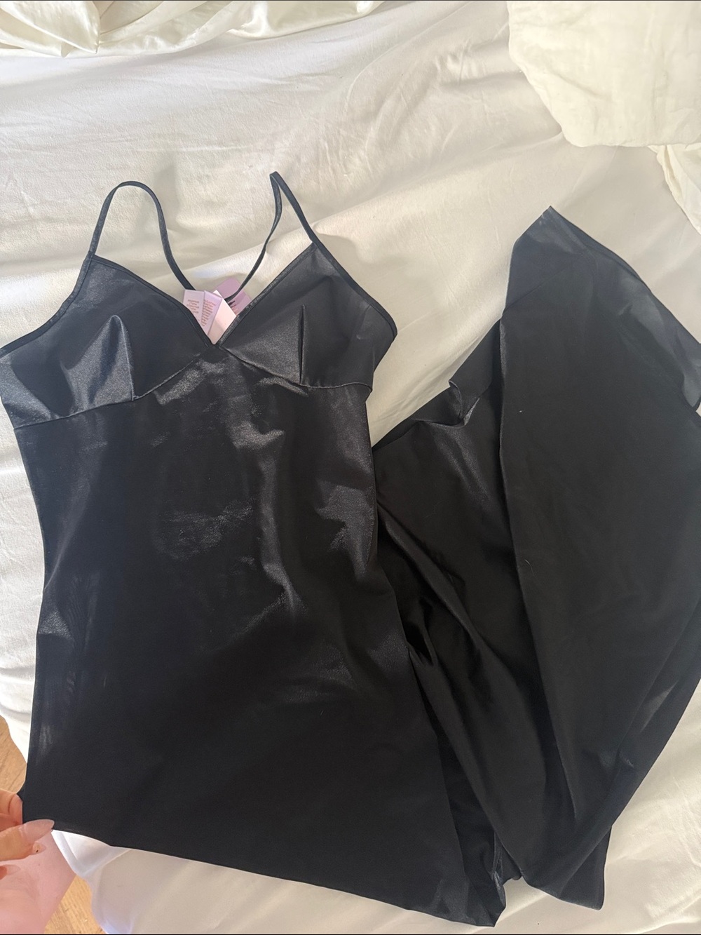 Savage X Fenty Black Satin Slip Dress with Spaghetti Straps